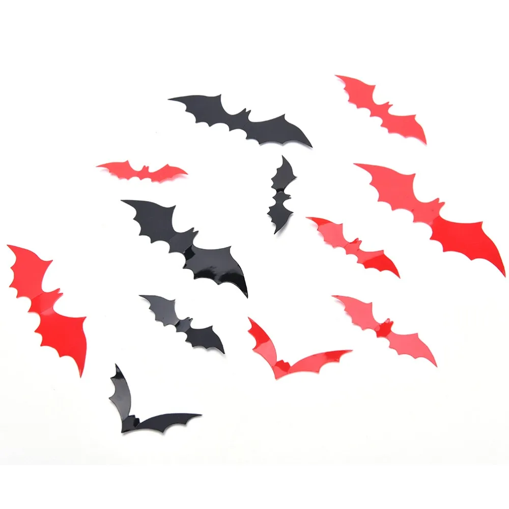 2 Colors Attractive 3D Bat Stickers Halloween Festival DIY Removable Wall Stickers Home Decoration Set