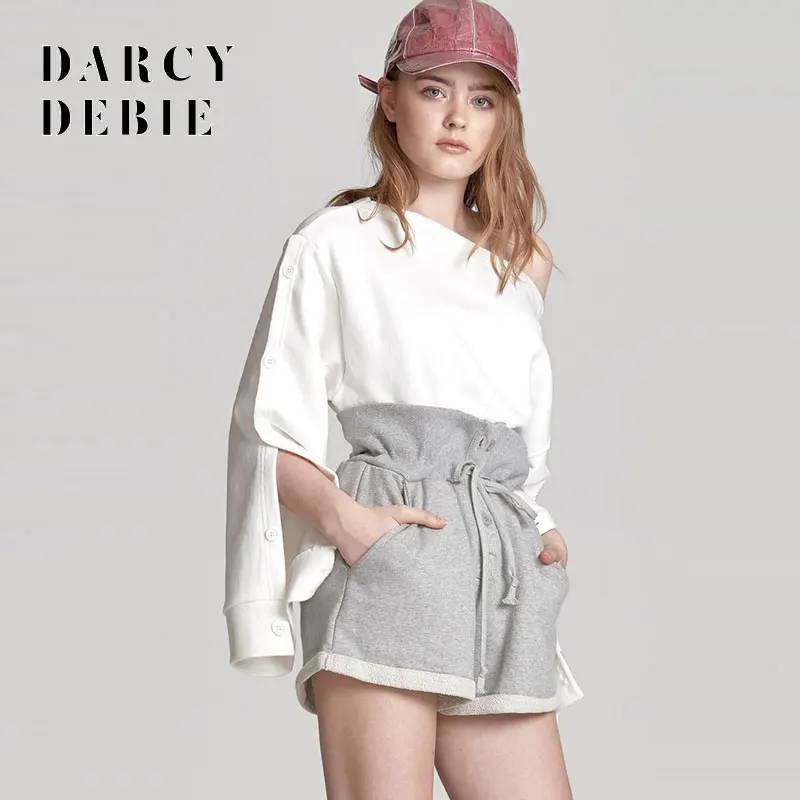Darcydebie Autumn/Winter Women Simple Street Solid Color Asymmetric Oblique Shoulder Hem Open Split Loose Sweatshirts | Женская одежда