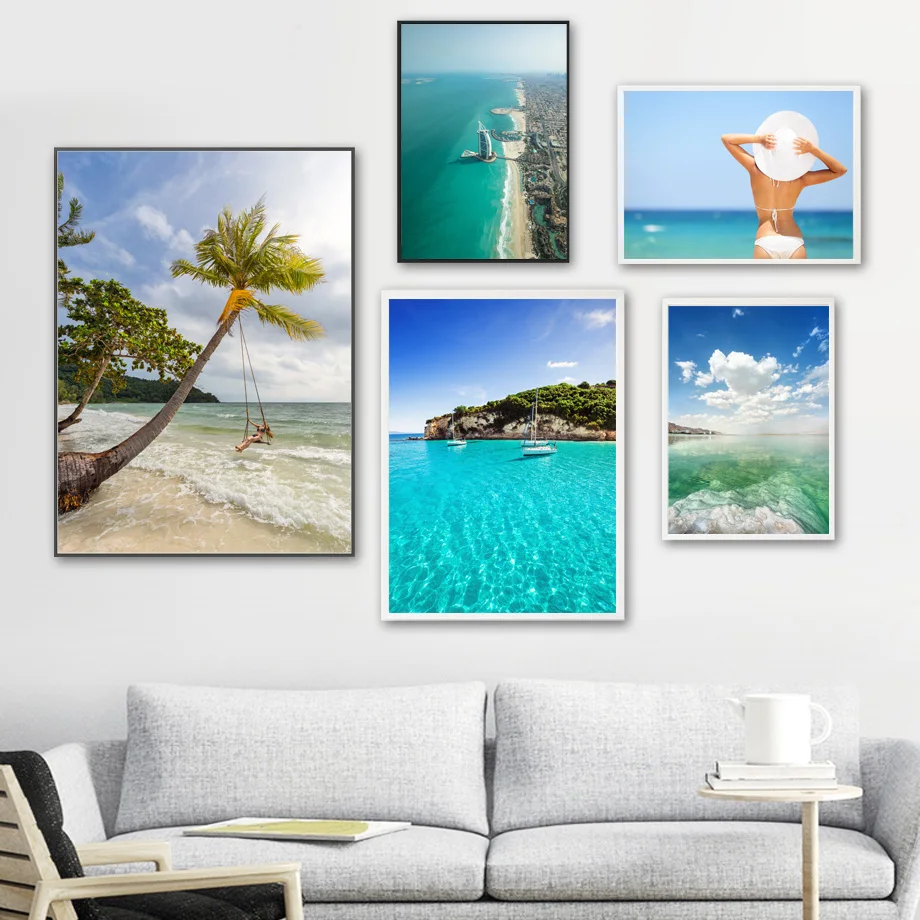 

Sea Scenery Beach Woman Wall Art Canvas Painting Nordic Posters And Prints Wall Picture For Living Room Scandinavian Home Decor