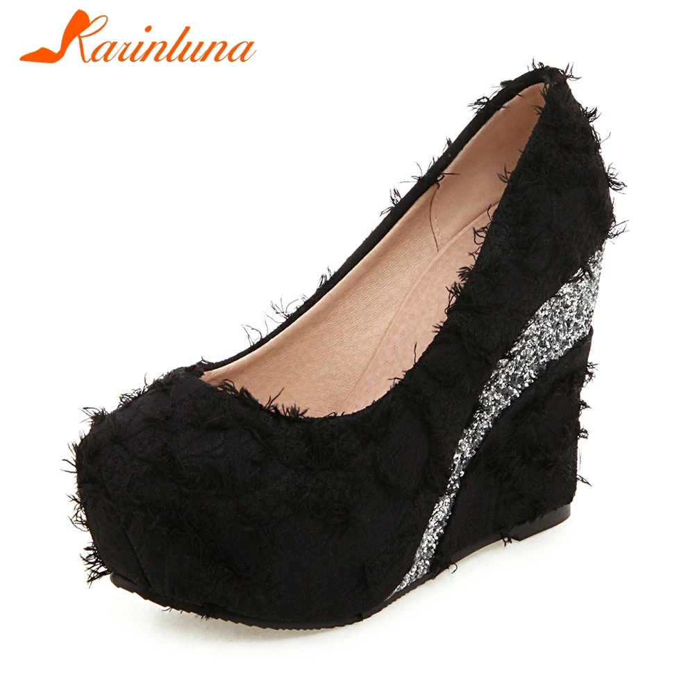 

KARINLUNA New Fashion Big Size 33-43 Spring Autumn Pumps Ladies Wedges High Heels Platform Shoes Woman Casual Party Ol Pumps