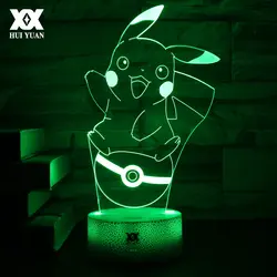 Светодиодный 3d-лампа с героями мультфильмов, 7 цветов, Charizard/Bulbasaur/Pikachu/Charmander, ночник для покемона, USB, декоративная настольная лампа