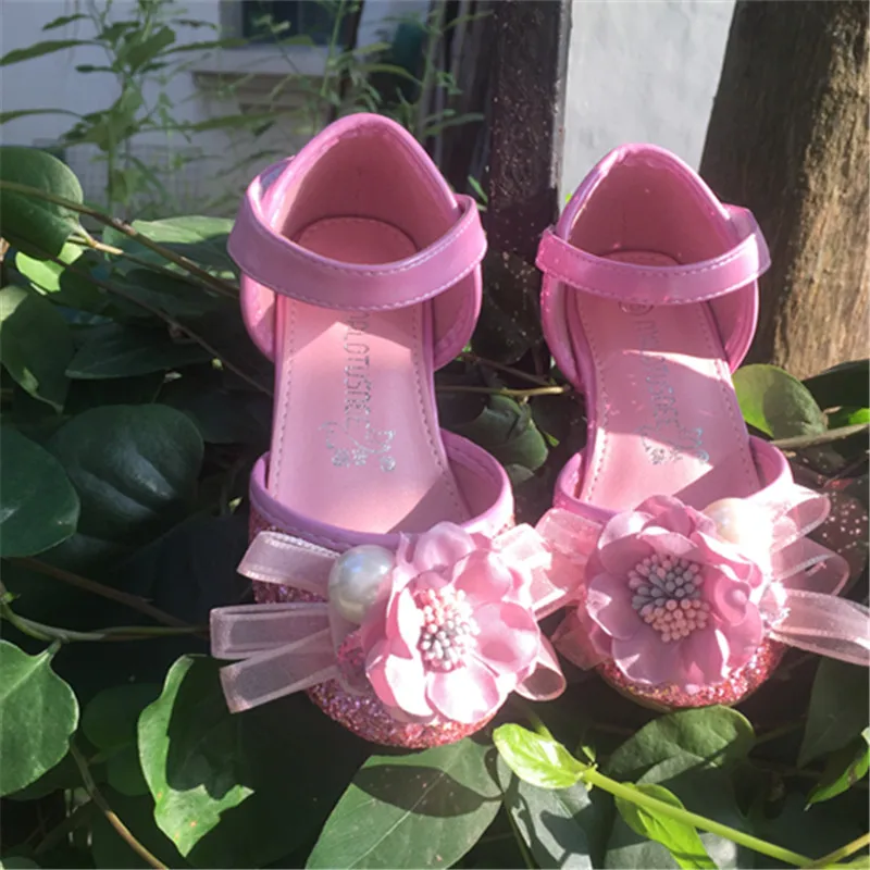 

Children Leatherette Sparkling Glitter Flat Heel Round Toe Closed Toe Flats Flower Girl Shoes With Velcro Crystal 505-A1