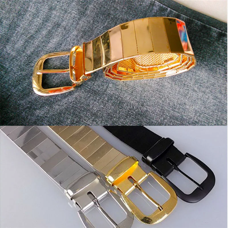 

New fashion men all metal alloy belts metal pin buckle metal belt / gold silver black men and women belts accessories