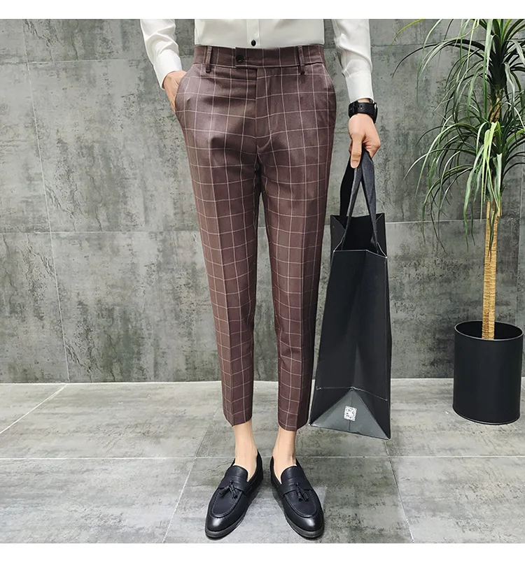 Pantalon Clasico Hombre клетчатые Костюмы Брюки мужские s Свадебные брюки красные мужские брюки в деловом стиле зеленые черные деловые Брюки Slim Fit
