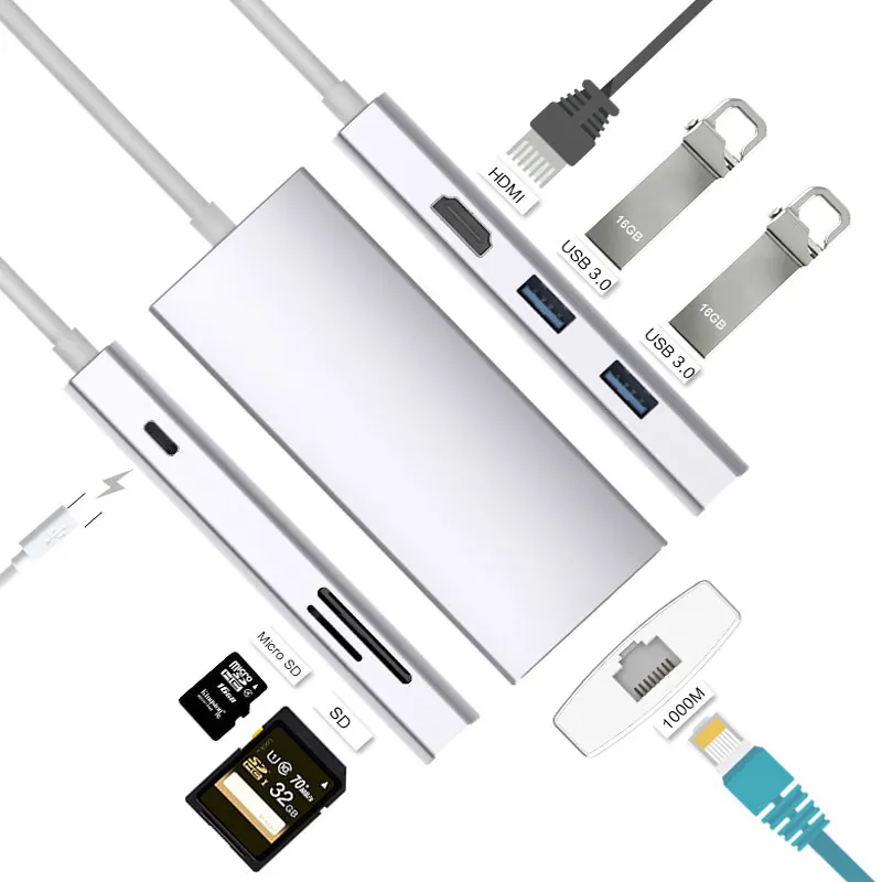 Uosible Thunderbolt 3 адаптер Тип usb C концентратор HDMI Rj45 поддержка Dex для samsung телефон USB-C док-станция для Macbook Pro/Air