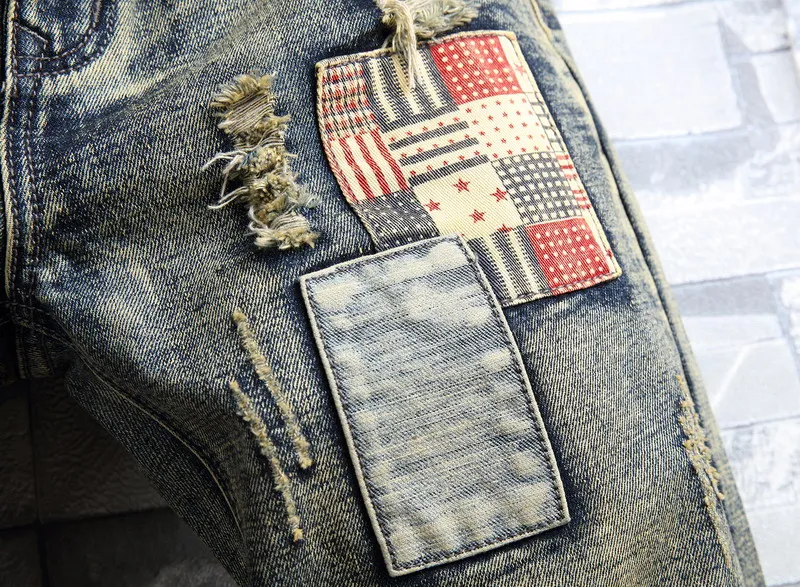 Summer Europeans Style Men Fashion Patchwork Beggar Slim Denim Short Vintage Ripped Hole Man Personal Causal Special Jeans Short