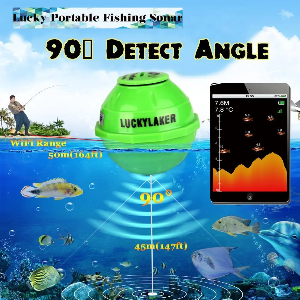 محظوظ سونار اللاسلكية WIFI Fishfinder الروبوت IOS FF916 50 M/130ft سمك البحر كشف أعمق سونار الاستشعار صياد السمك البحرية Findfish