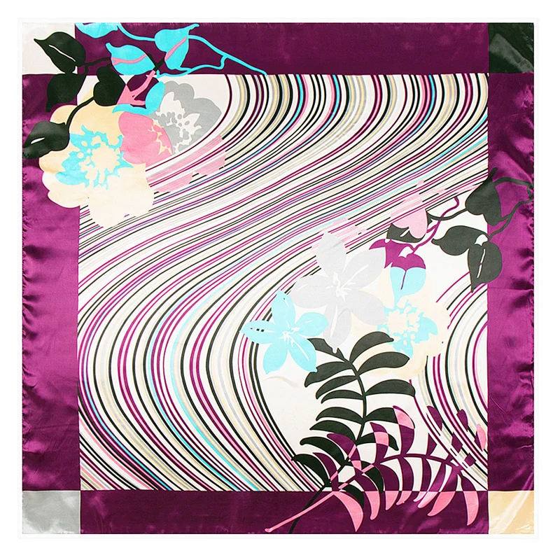 90 см Для женщин шелк полосой печати платки цветочный стильный квадратный шарфы Дизайнер шелковистой бандана шеи шарф новый [3644]
