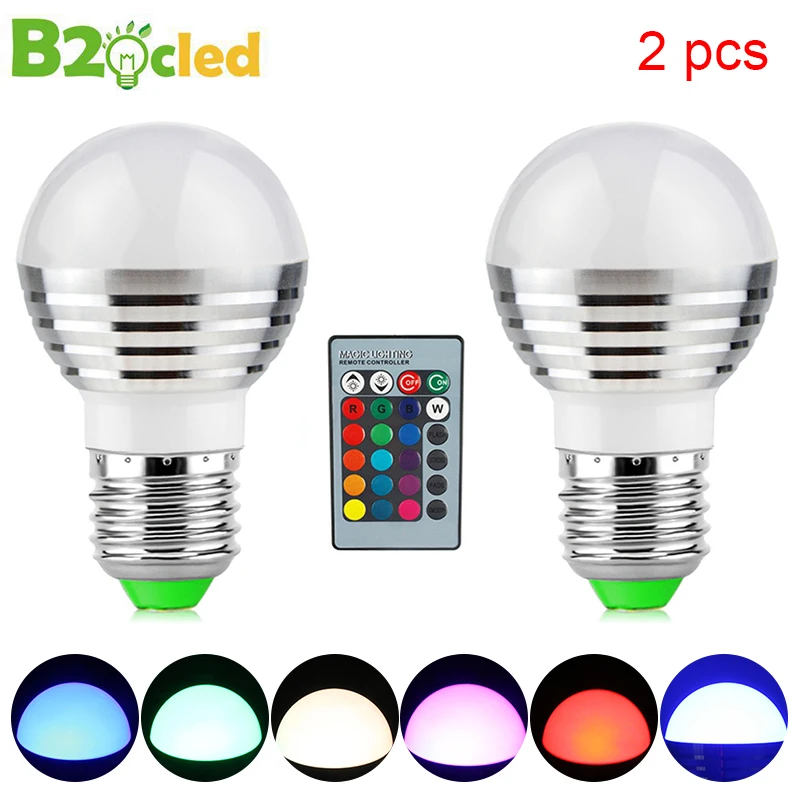 

2pcs E27 RGB LED Bulb Lamp Dimmable 3W 85-265V 110V 220V 24 key IR Remote Control Holiday Party Decor Lampada Home Decoration