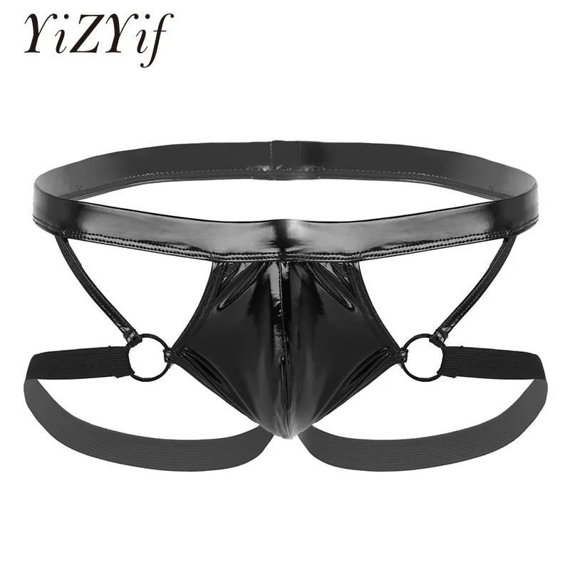 Мужские стринги Jockstrap сексуальные из лакированной кожи с открытой пяткой и