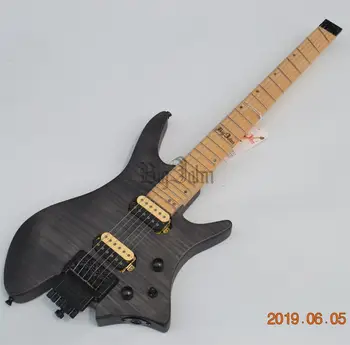 

New Fan Fretted Headless Electric Guitar,Matte Gray Flame Maple Top Mahogany Body&Maple Fingerboard BJ-188