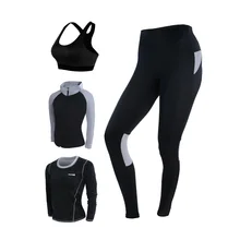 Комплект для йоги Женская одежда для йоги черный спортивный бюстгальтер+ брюки+ футболка+ пальто 4 шт. для фитнеса, бега, занятий спортом костюм спортивная одежда
