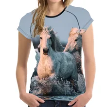 FORUDESIGNS/3D Футболка с принтом Crazy Horse Женская эластичная мягкая Футболка Harajuku плотная Беговая фитнес топы Бодибилдинг узкие топы