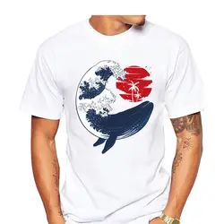 Акварель синий кит футболка мужские летние новые белые с короткими рукавами и круглым вырезом Повседневная футболка без клея принт