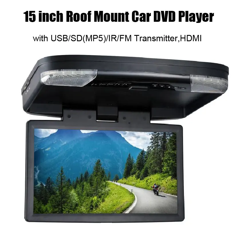

15''HD 1080P Video Car Roof Flip Down Slim Monitor Overhead DVD Player