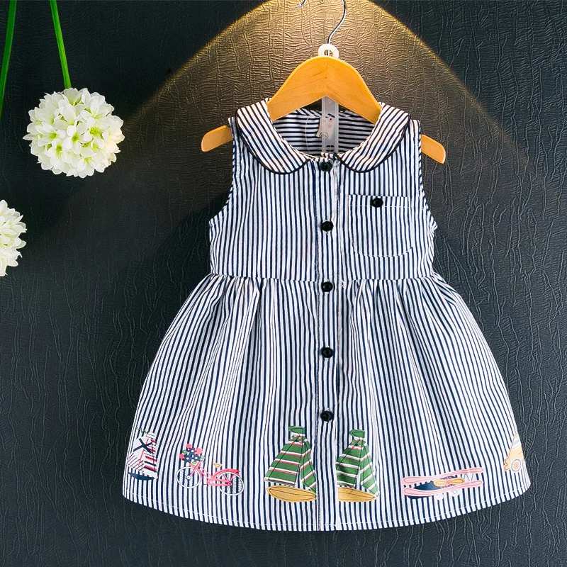 

T summer child clothes girl printing dress baby striped dresses children doll collar clothing kids dress