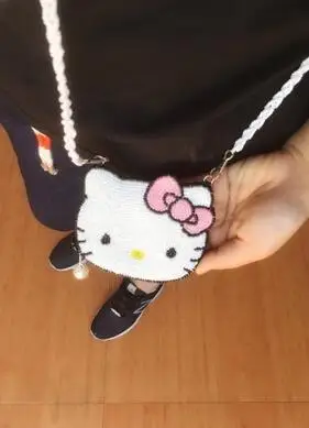 ensso hello kitty Кошелек для монет Розовый картонный Кошелек для монет Hello-Kitty Сумка через плечо милые сумки с бисером Милая Детская сумка с бантами - Цвет: Crossbody bag