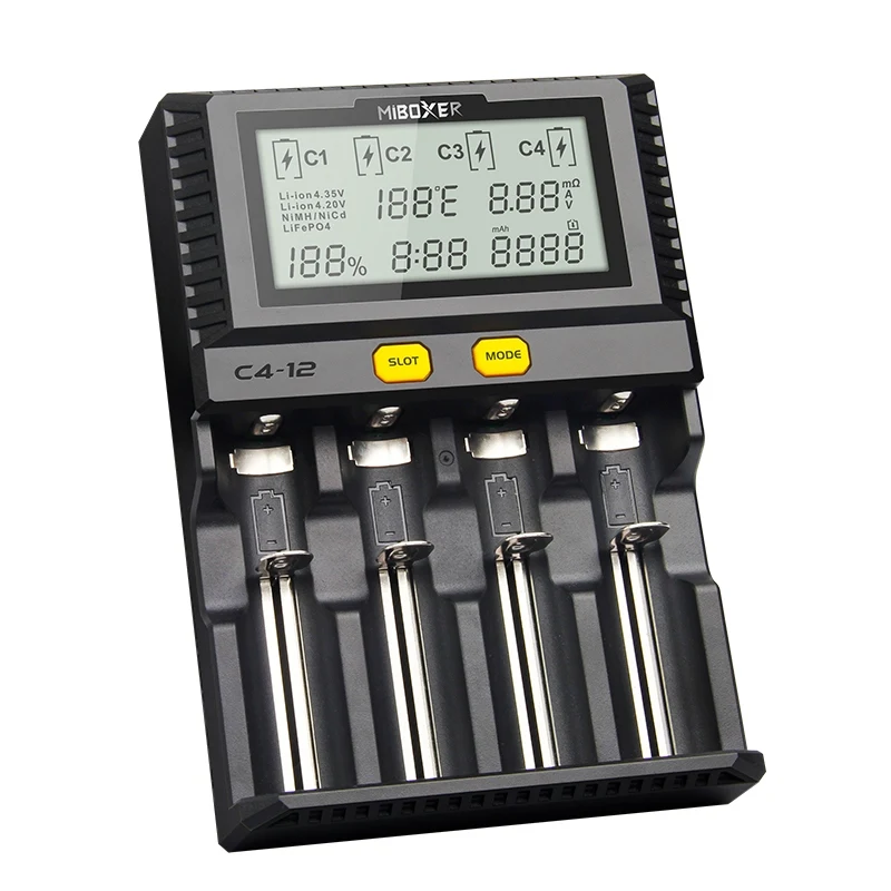 C4-12 Miboxer C4-12 Смарт Батарея 18650 26650 Зарядное устройство 4-слот ЖК-дисплей Экран 3.0A/слот всего 12A для литий-ионный Тип/IMR/INR/ICR/Ni PK liitokala500 - Цвет: C4-12