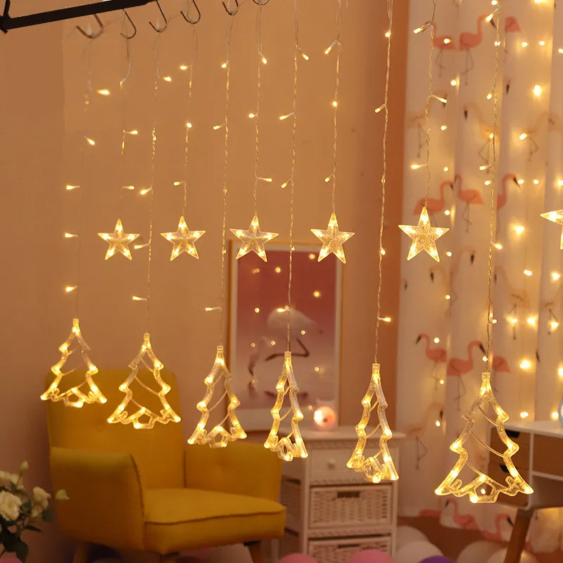 

Star Elk Tree Curtain Led String Lights New Year Gifts Christmas Decorations for Home Christmas Ornaments Adornos De Navidad. Q