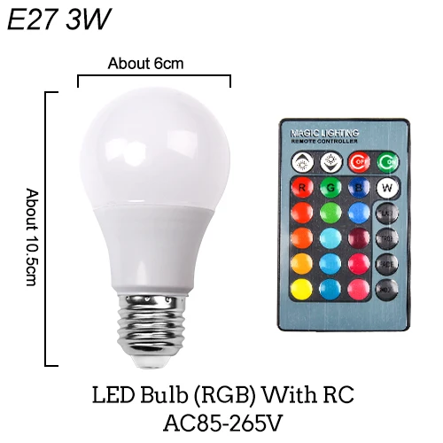 E27 E14 RGB светодиодный лампы дистанционного Управление лампа Цвет Magic Точечный светильник для бар 3W 5W 10W светодиоидная лампа с регулируемой яркостью 24key светодиодный Ночной светильник 110V 220V - Испускаемый цвет: E27 3W With RC