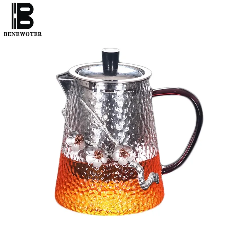 

Creative Heat Resistant Glass Teapot 304 Stainless Steel Filter Chinese Kung Fu Tea Set Handmade Tin Plum Blossom Teapots Kettle