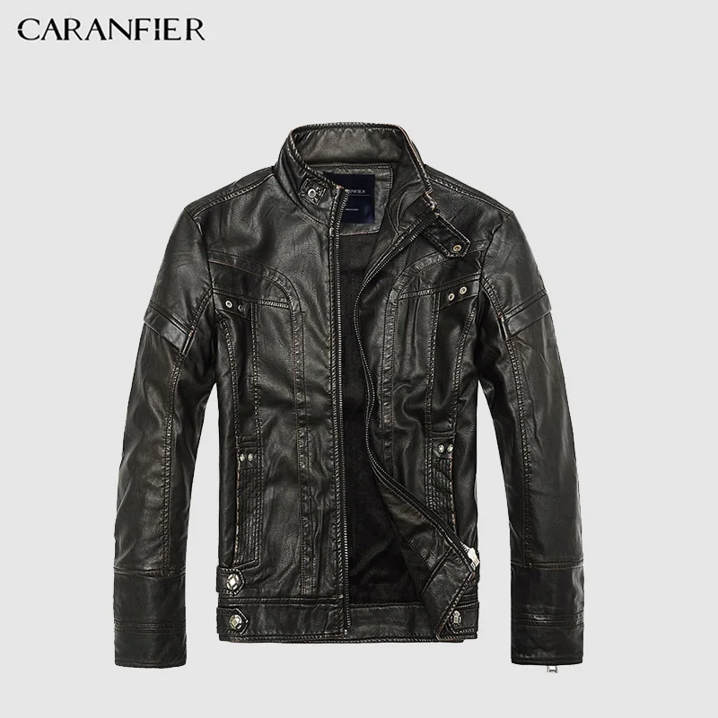 Mens Plus Velvet Motorcycle Faux Leather Jacket Autumn Winter Vintage Turn-Down Collar Solid Imitation Leather Coat Leather Jacket for Men