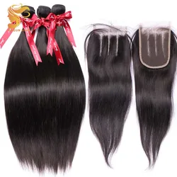 AOSUN HAIR 3.28 Big Sale Brazilian Straight Hair 3 Bundles With 4*4 Lace Closure / Top Closure 100% Remy Human Hair Extension AOSUN HAIR 3.28 Big Sale Brazilian Straight Hair 3 Bundles With 4*4 Lace Closure / Top Closure 100% Remy Human Hair Extension