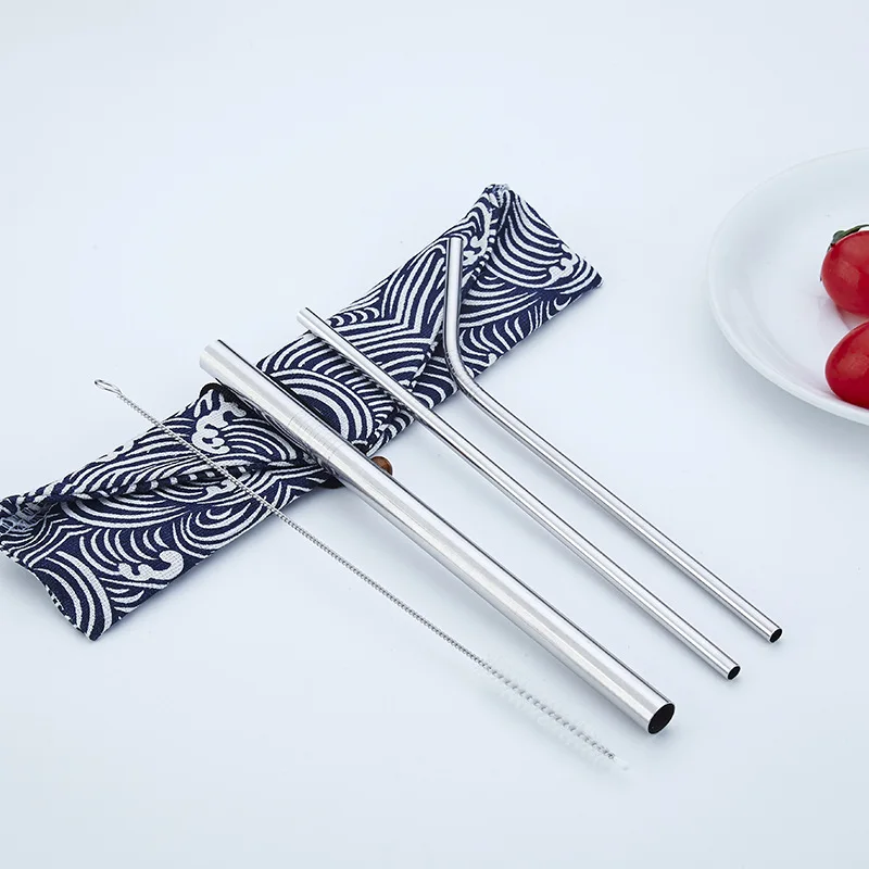 

Stainless Steel Metal Straw Set Rainbow Reusable Drinking Straws with Bag Straw Cleaner Brush Bar Accessories Dropshipping