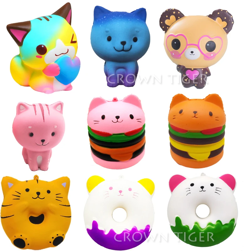 

Colorful. Squishy Cat hamburger Cute kawaii Squishies Slow Rising donut squishy jumbo Squeeze fun antistress Toy stress reliever