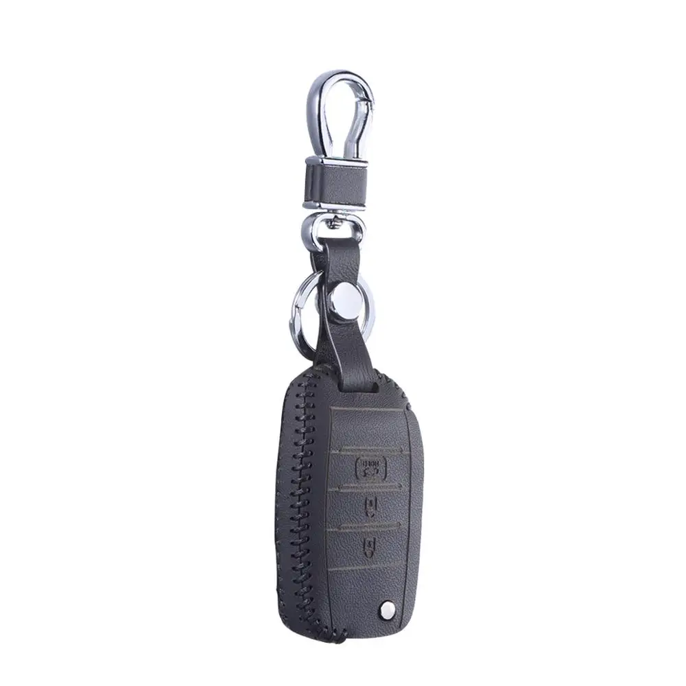 Кожаный чехол для ключей для Kia Sportage R K2 K3 K3S K4 K5 KX KX3 KX5 Ceed Sorento Cerato Optima Frote чехол в виде ракушки брелок для ключей - Название цвета: single layer black