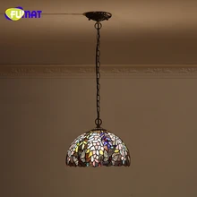 FUMAT Stained Glass Pendant Light European Style Wisteria &Butterfly Shade Lights For Kitchen Living Room LED Pendant Lamps