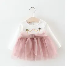 Для малышей Одежда для девочек длинные рукава Сетчатое платье-пачка платье принцессы для Новорожденные Одежда для девочек для празднования 1го дня рождения; платье