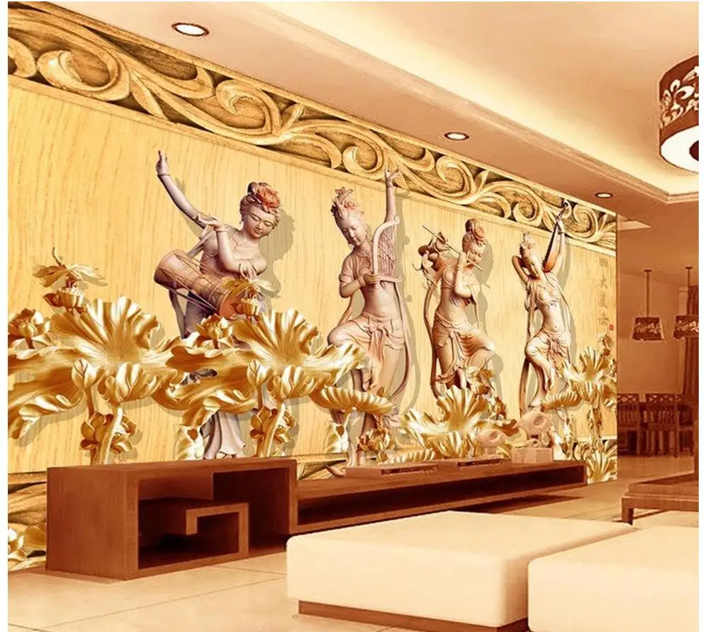 

3d customized wallpaper 3d wallpaper Lotus Fairy four beauties wall carvings bathroom 3d wallpaper room modern wallpaper