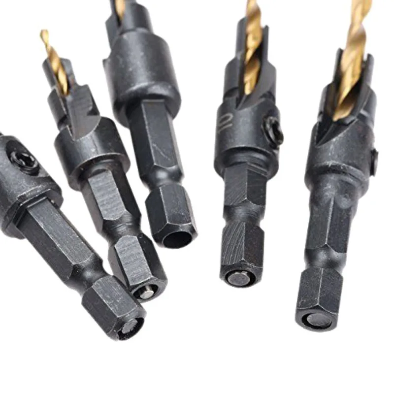 5pcs HSS 4241 Drill Countersink Drill Bit Set Drilling Pilot Holes For Screw Five Sizes for Woodworking 5pcs HSS 4241 Drill Countersink Drill Bit Set Drilling Pilot Holes For Screw Five Sizes for Woodworking