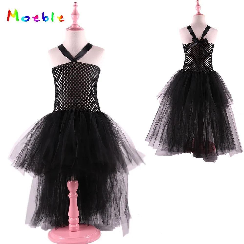 Latest Black V neck Girls Tulle Dresses For Birthday Girl Tutu Dress