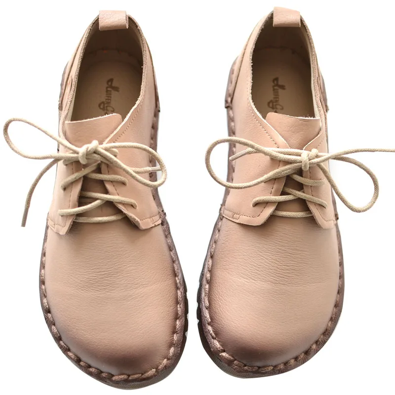 Automne Plates Étudiants Cuir Casual Coréens Nouvelle apricot marron Véritable En Simples Art Fille Beige Mori noir Chaussures Sauvages Rétro Femelle FqXFwYBx7