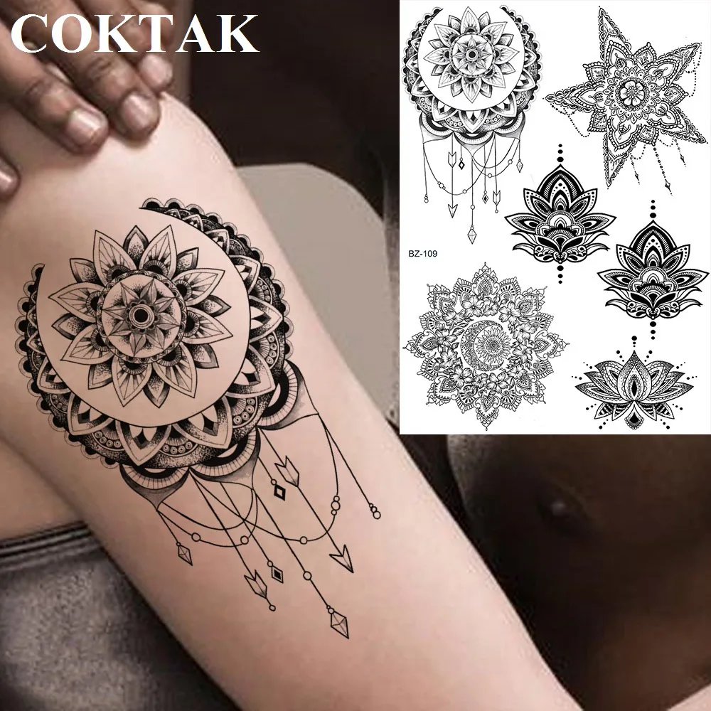 

COKTAK Round Henna Flower Moon Fake Jewel Indians Waterproof Tattoos Stickers Women Arm Foream Custom Tattoo Temporary Pendants