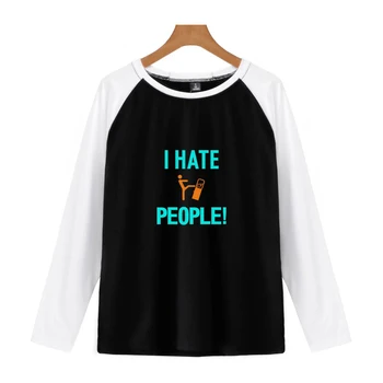

New I Hate People kawaii leisure Harajuku women's 2018 hot long-sleeved T-shirt print Kpop color double spell large size 4XL