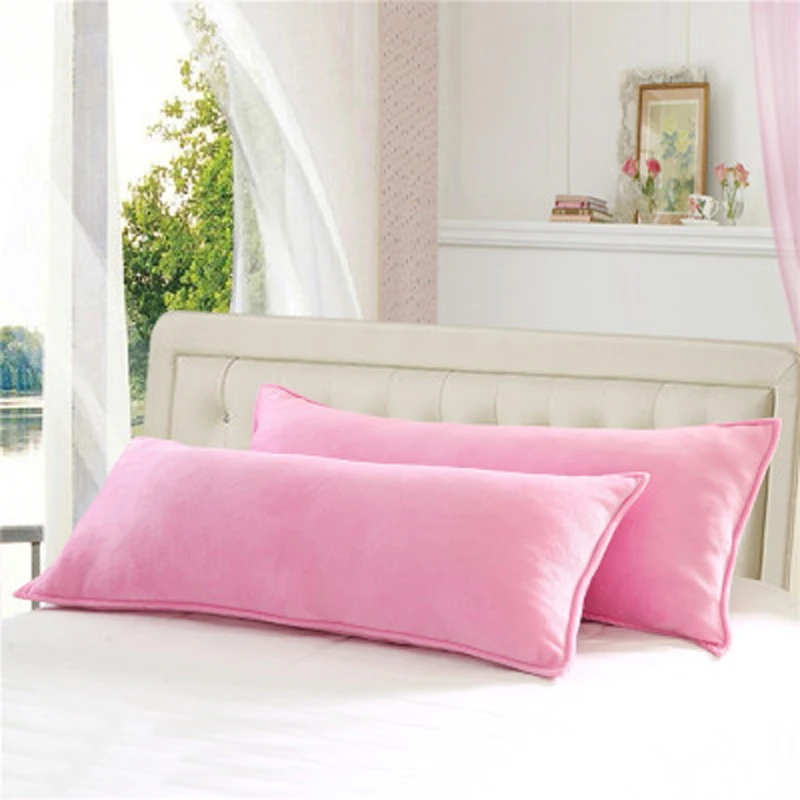 

45*120cm 45*150cm Double Flannel Pillowcase for Winter Solid Color Long Pillowslip Home Bedding Pillow Cover One piece/lot Pink