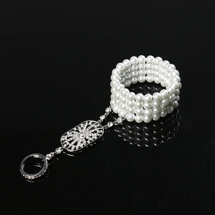 cosplay Art Deco The Great Gatsby Inspired Flower Simulated Pearl Bracelet Set Wedding Bridal Bracelet 1920s Flapper Accessories sexy halloween costumes for women
