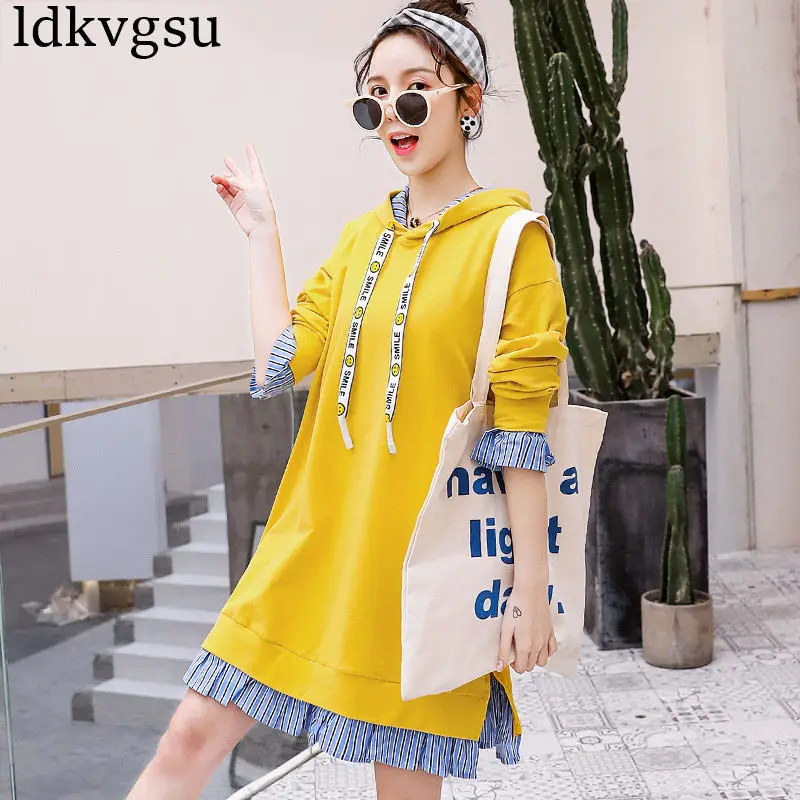 yellow Fashion Large Size Women's Spring Autumn Sweatshirts New Long Section Hoodies Tops for Girls V402 - Цвет: yellow