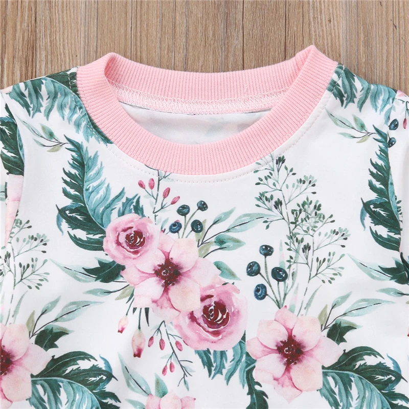 Для маленьких девочек одежда с цветочным рисунком комплект Toddelr девушка Демисезонный цветочные печатных блузка Топы+ длинные леггинсы комплект одежды От 0 до 3 лет