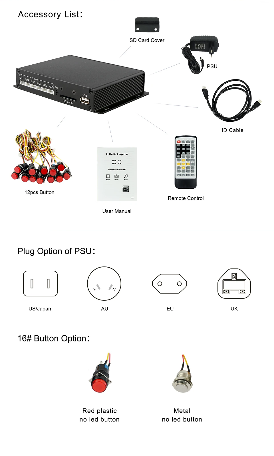 MPC1005-12 OEM/ODM 12 шт медиаплеер с внешней кнопкой видео плеер hd коробка медиаплеер Классическая петля