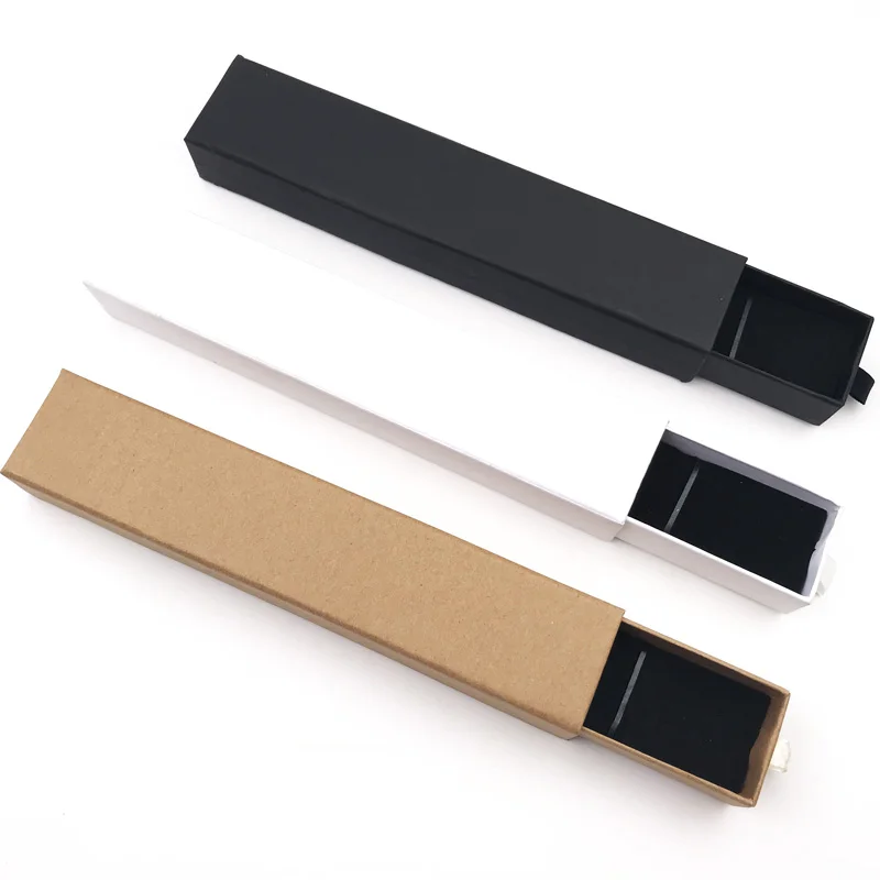 

Black Necklace Box Gift Box Kraft Paper Jewellery White Black Box Packaging Display With Sponge Drawer Type Jewelry Box 10pcs