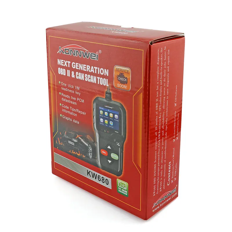 Новейший OBD 2 ODB Автосканер KONNWEI KW680 с поддержкой нескольких языков все функции OBD2