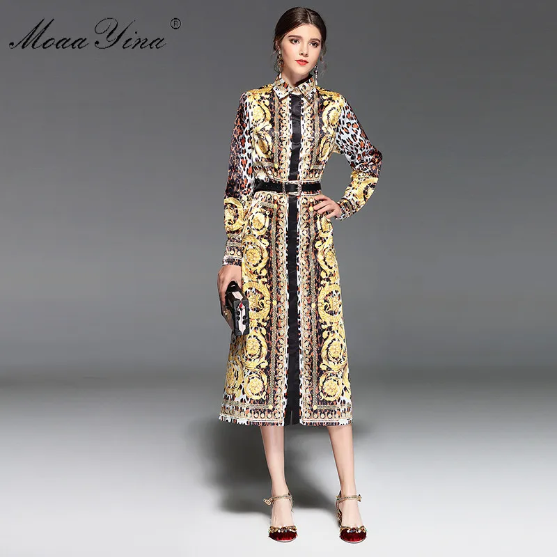 MoaaYina Fashion Designer Runway Midi Dress Autumn