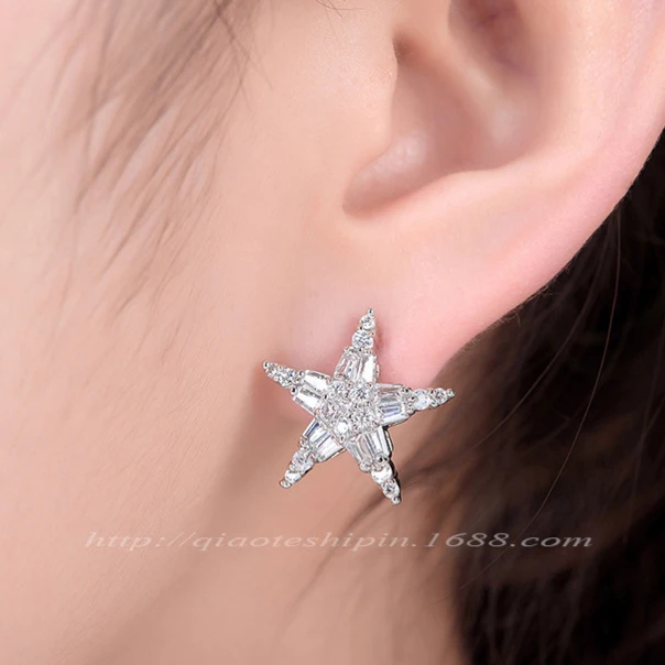 

Boutique personalized earrings inlaid zircon five-pointed star earrings