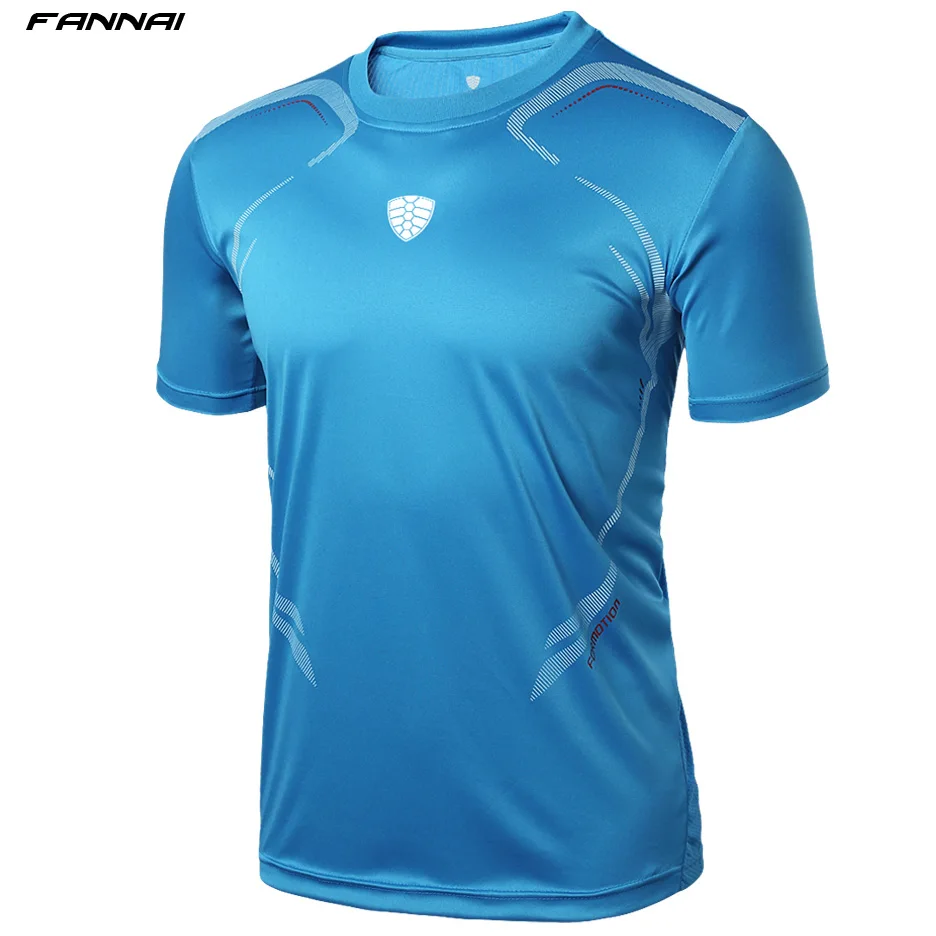 Черная футболка для футбола, быстросохнущая футболка из 100 полиэстера для бега, баскетбола, бадминтона, футбола - Цвет: FN04 Blue