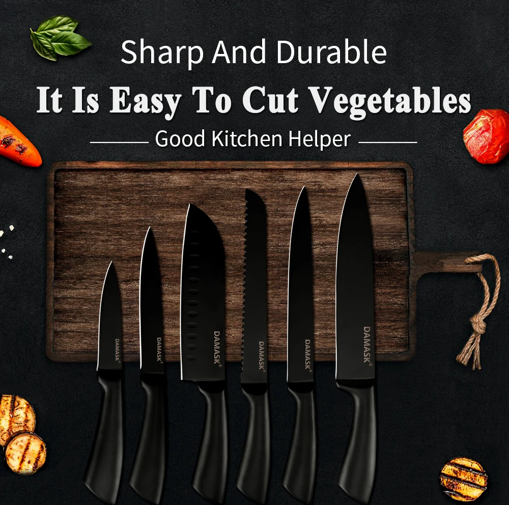 Дамасский антипригарный кухонный нож шеф-повара, набор ножей из черной нержавеющей стали, Профессиональные Многофункциональные кухонные принадлежности