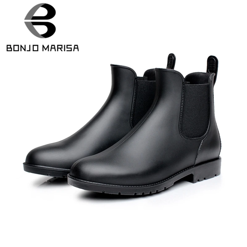 

BONJOMARISA 2019 New Black PVC Rain Booties Women 2019 Autumn Elegant slip-on Waterproof Chelsea Boots non-slip Shoes Woman